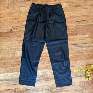 Mango Faux Leather Tapered Pants with Elastic Waistband and Drawstring